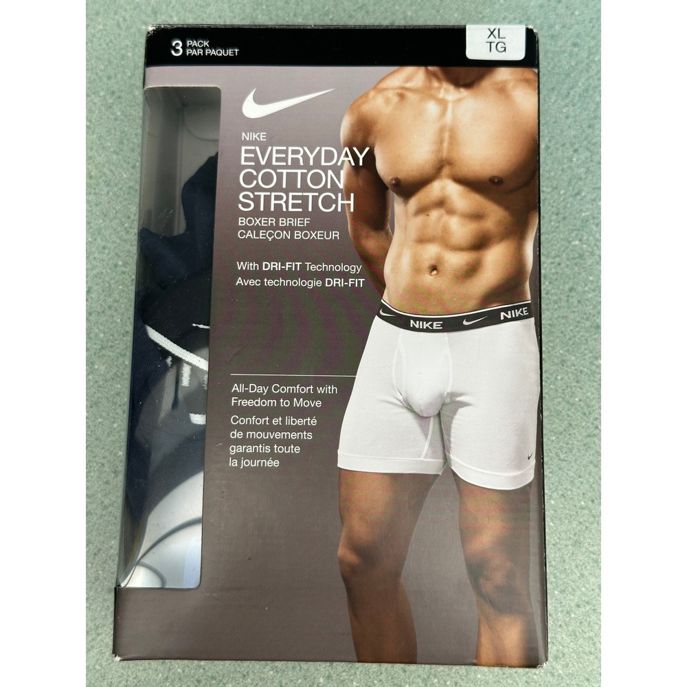 Nike Everyday Cotton Stretch Boxer Briefs 3 Pack XL Black Blue Navy KE1107-475